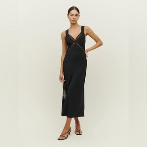 Reformation Provence Silk Dress In Black, brand new, never worn, no flaws.